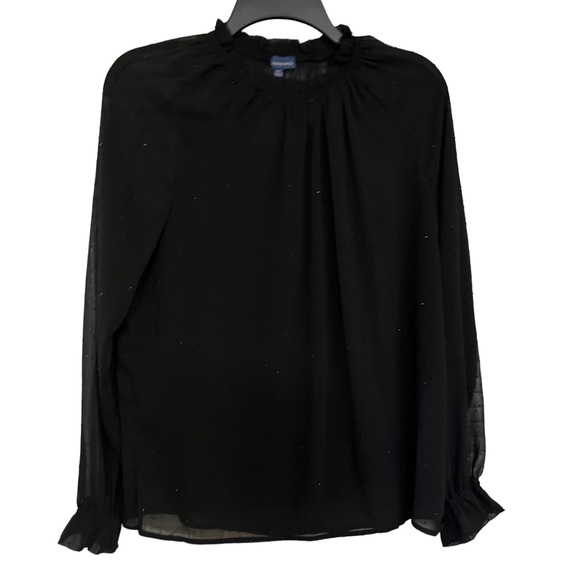 Democracy Black Sparkle Long Sleeve Sheer Rhinestones Blouse with Tank - Picture 11 of 11